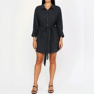 Go Silk Long Shirt 100% Linen Black Button Up Tie Front Long Sleeve Size 2X